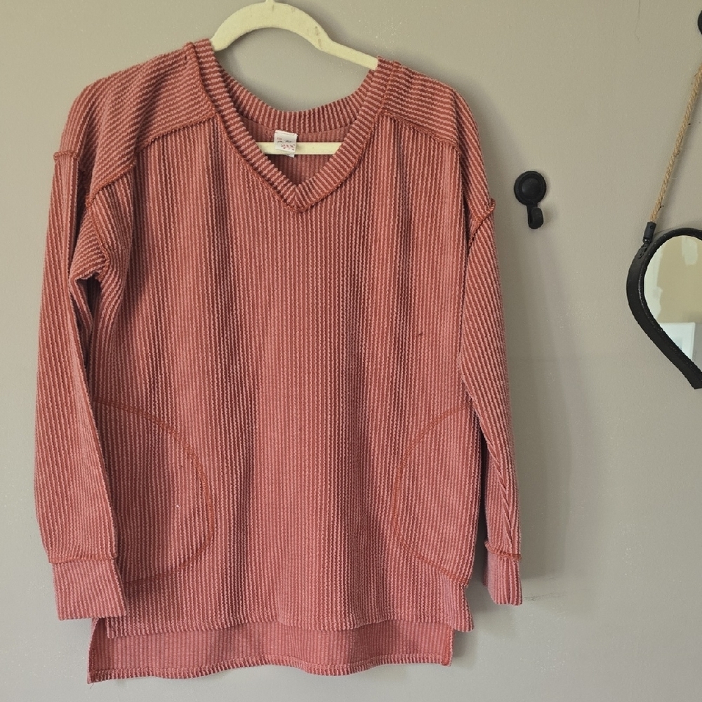 7th Ray Ribbed Knit Top in Coral